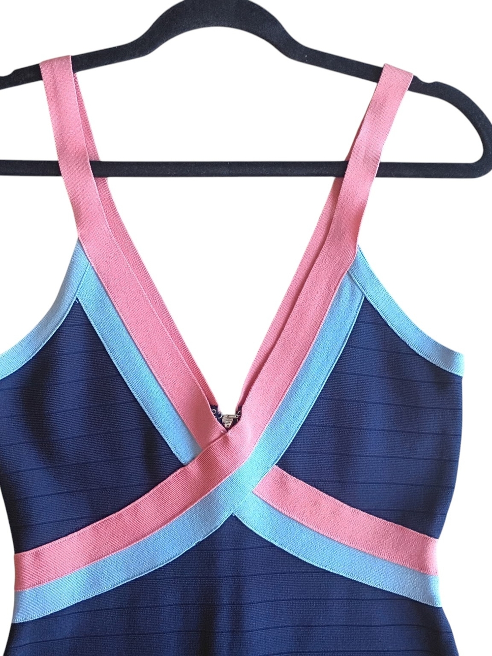 bebe Navy Bandage Mini Dress with Pink and Light Blue Trim SZ M - Picture 4 of 6